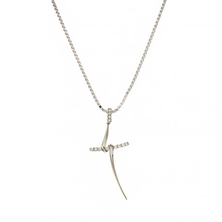 18 Kt 750/1000 gull halskjede med anheng kryss og hvite zirkoner for kvinner