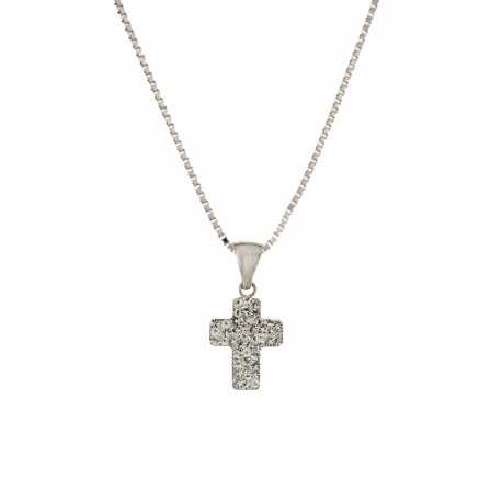 18Kt zlatý náhrdelník 750/1000 s bielym zirkónovým príveskom kríž pre ženy