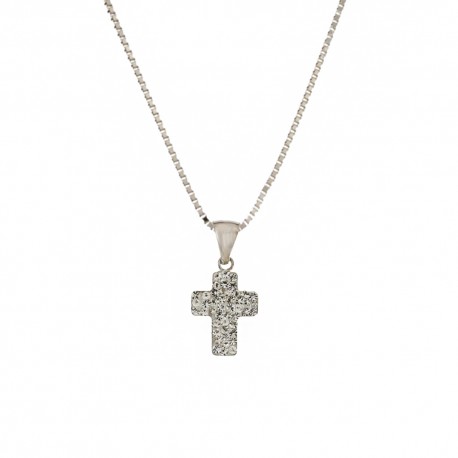 Collana in oro 18 Kt 750/1000 con croce pendente di zirconi bianchi da donna